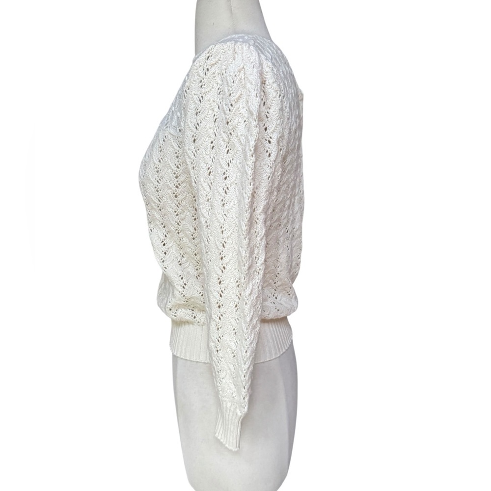 Late 1970s Ecru Cotton Blend Open-Knit w/Intricate Pointelle Design on Upper Che - Picture 4 of 5